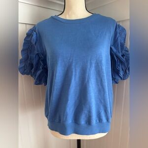 Maeve by Anthropologie Blue Ruffle Puff Sleeve - size Large